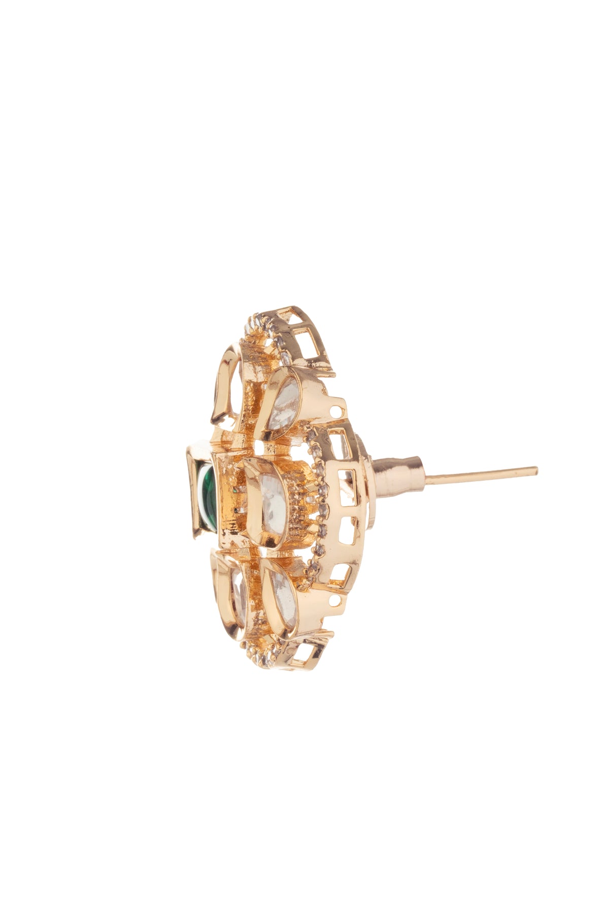 Green Square Stone Gold-Tone Stud Earrings for Women