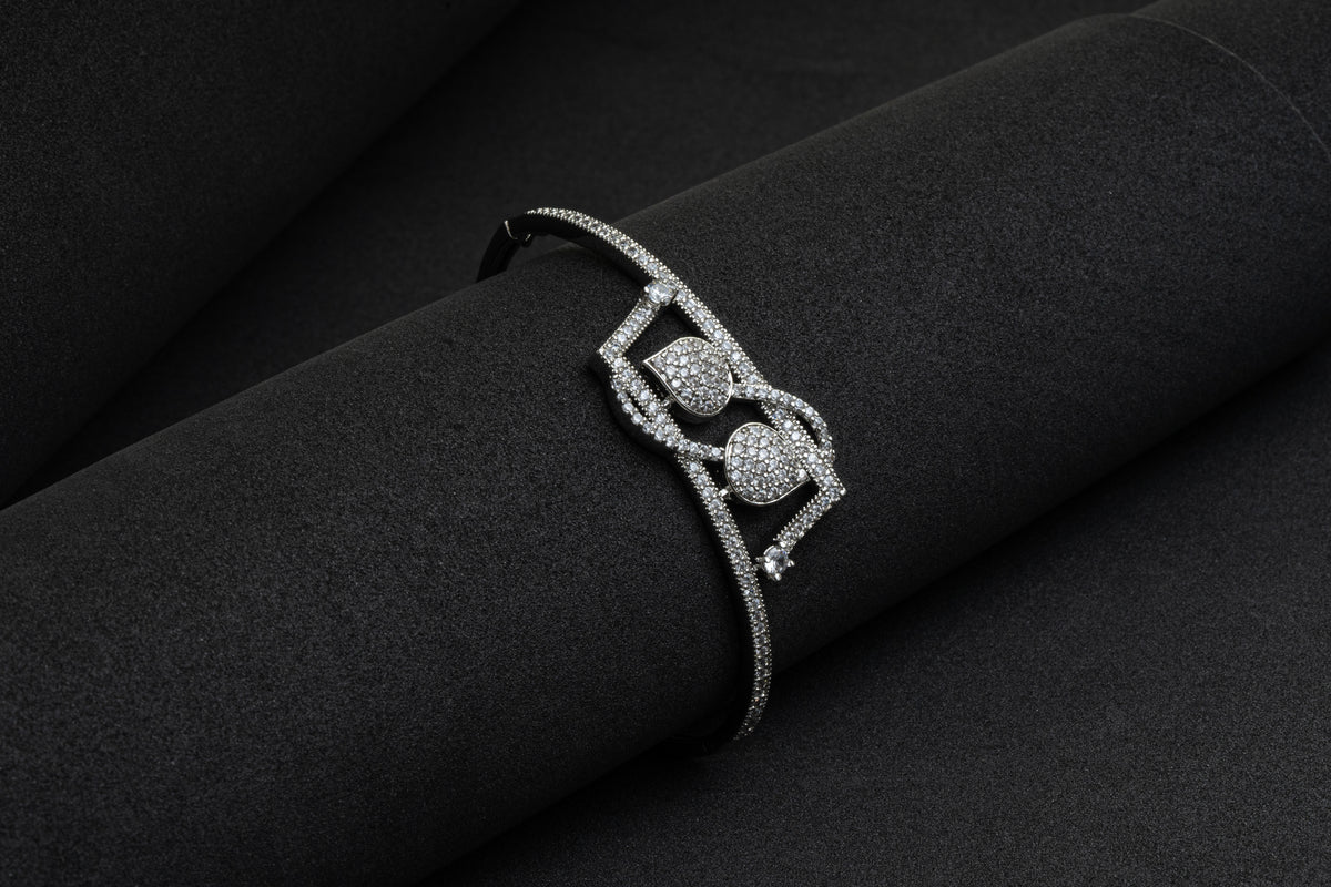 Silver-Tone Geometric Crystal Embellished Statement Bangle for Women