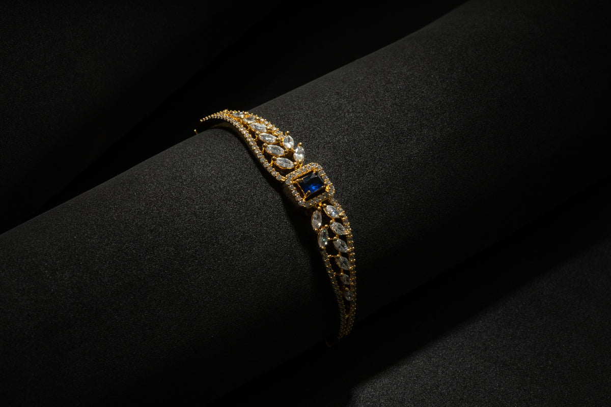 Gold-Tone Blue Stone Designer Bracelet for Women