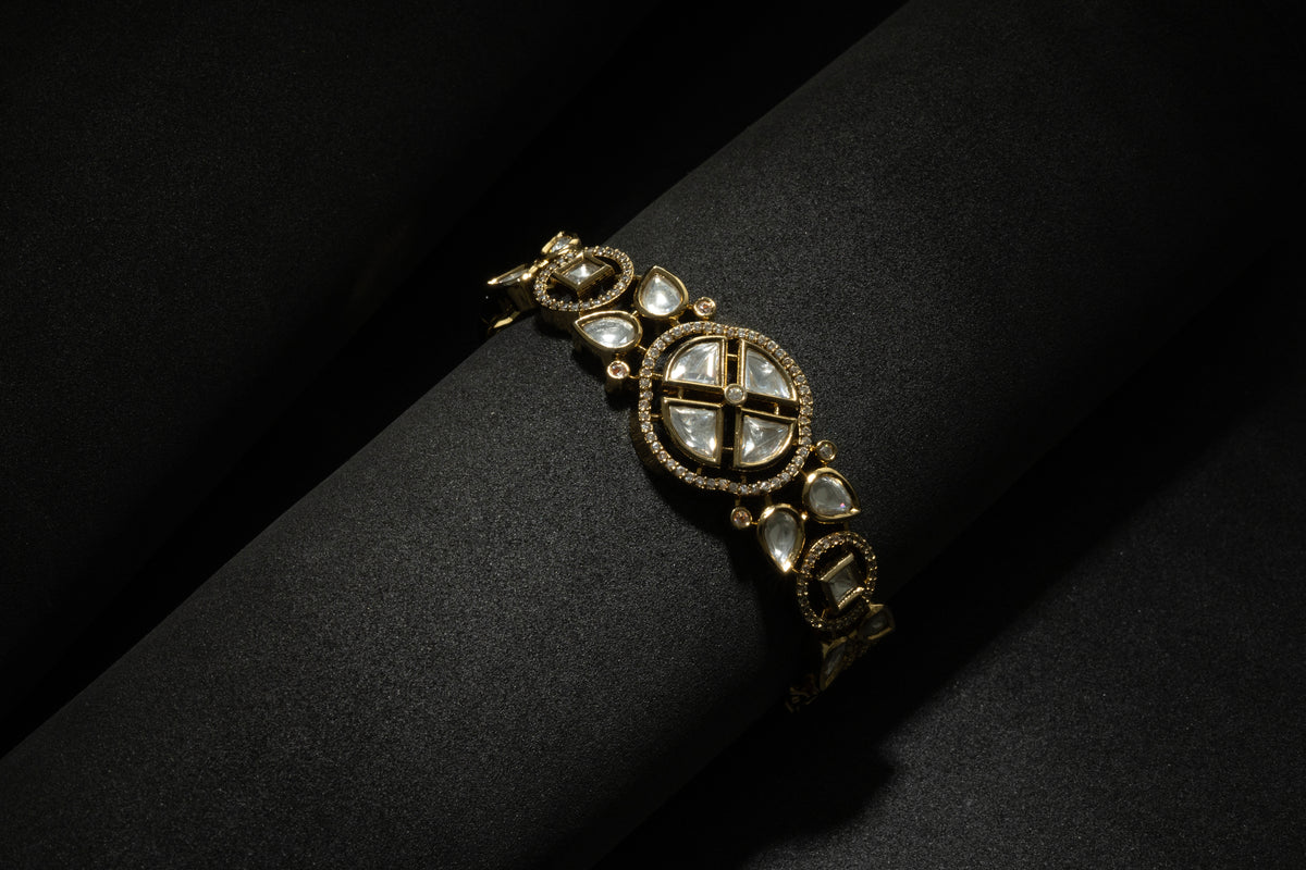 Gold-Tone Kundan Style Geometric Statement Bracelet for Women