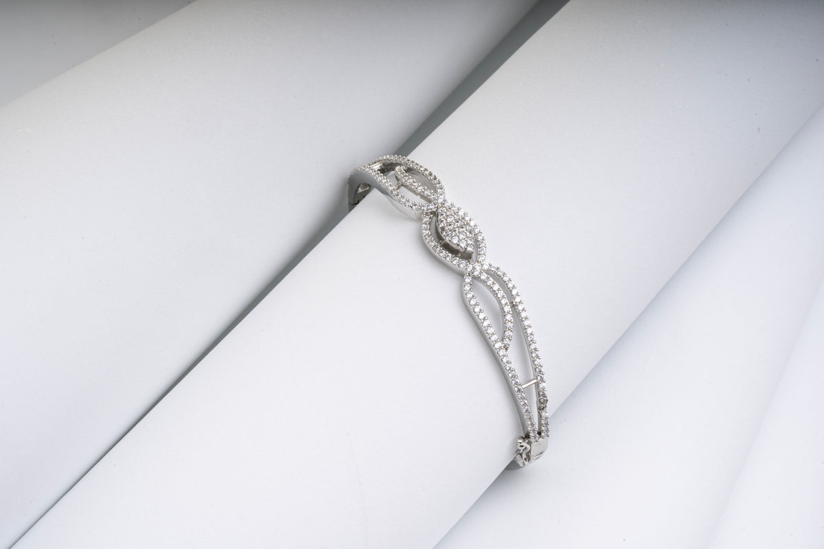 Silver-Tone Crystal Leaf Link Bracelet for Women