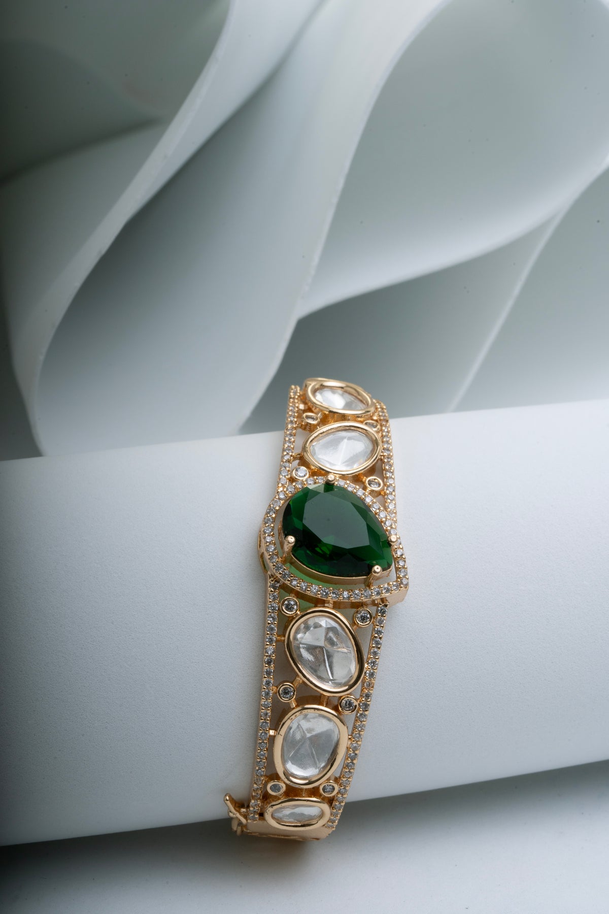 Gold-Tone Green Stone Statement Bracelet for Women