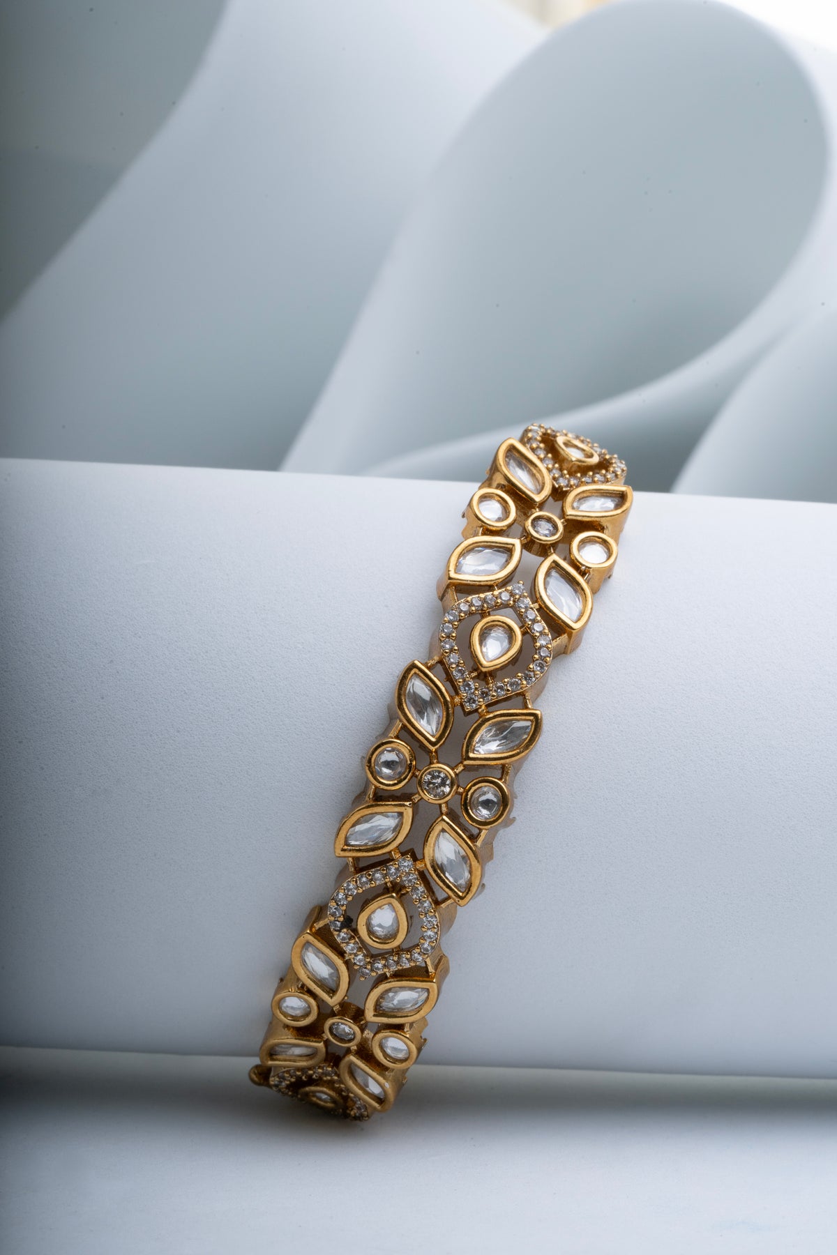 Gold Tone Floral Stone Designer Bracelet for Women