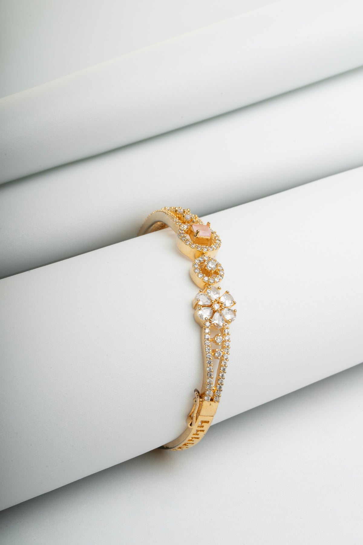 Gold-Tone Crystal Floral Designer Bracelet for Women