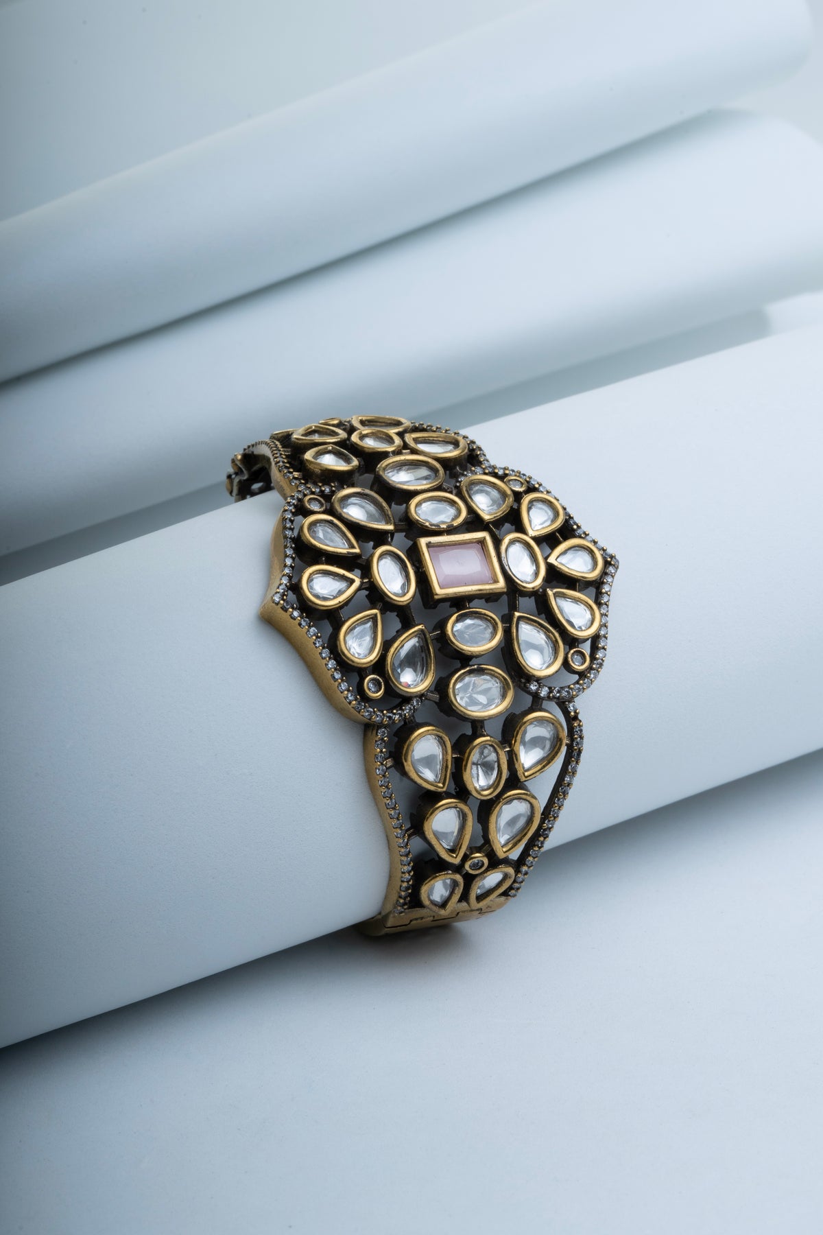 Designer Kundan-Style Gold-Tone Bracelet for Women