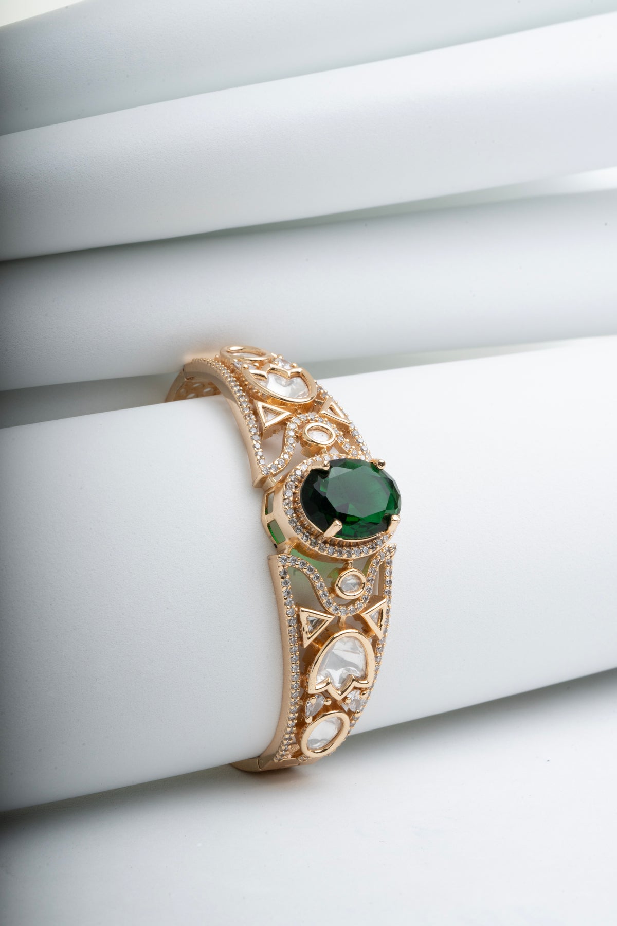 Gold Tone Green Stone Designer Bracelet for Women