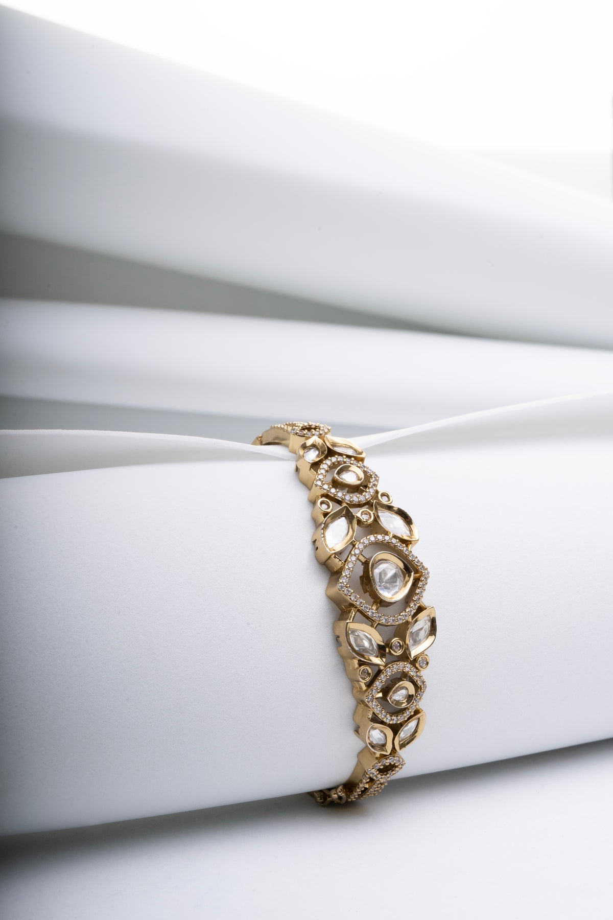 Gold-Tone Geometric Embellished Statement Bangle for Women
