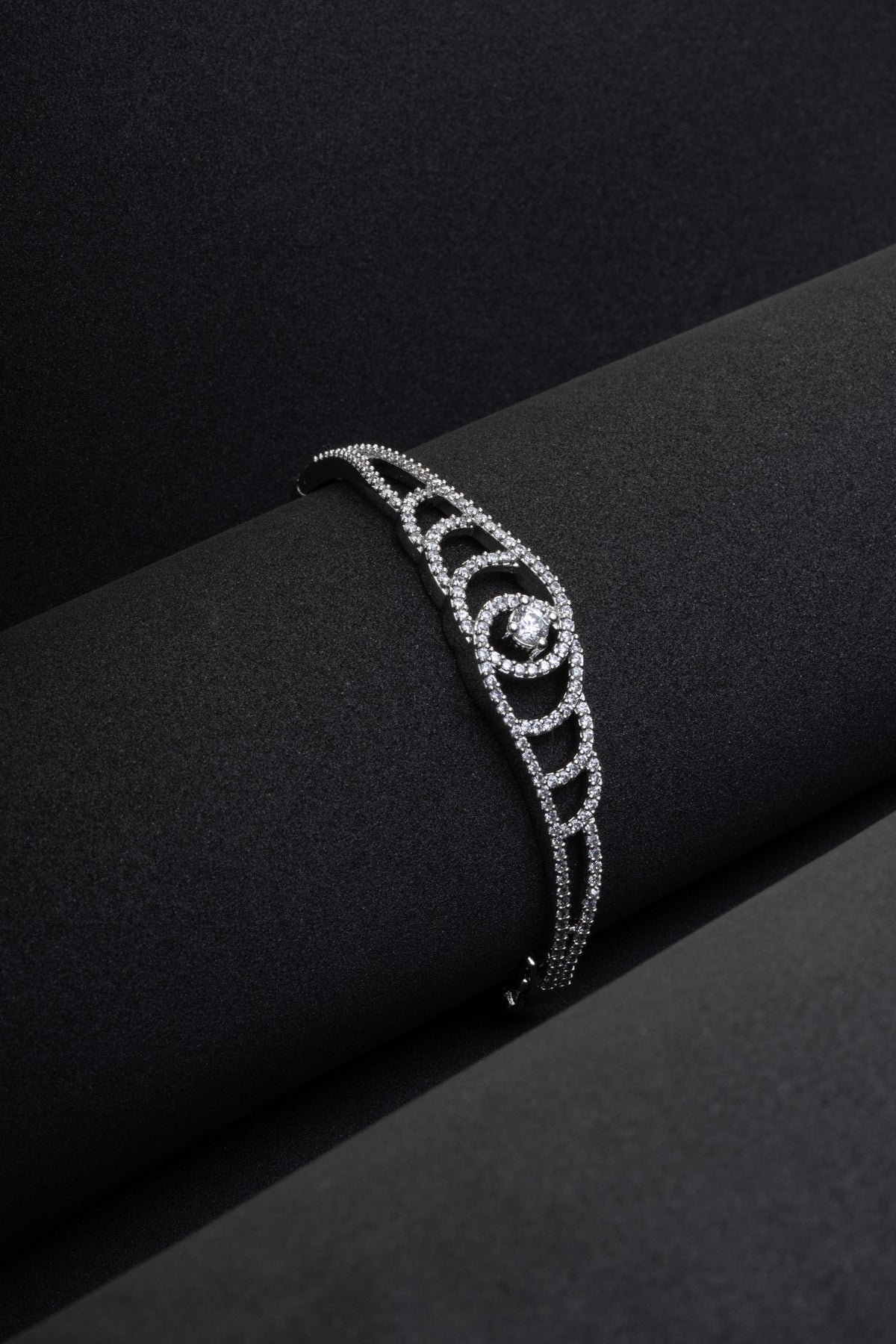 Silver-Tone Crystal Embellished Cuff Bracelet for Women