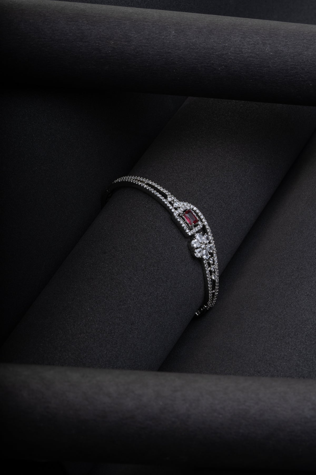 Silver-Tone Pink Stone Double-Layer Crystal Bracelet for Women