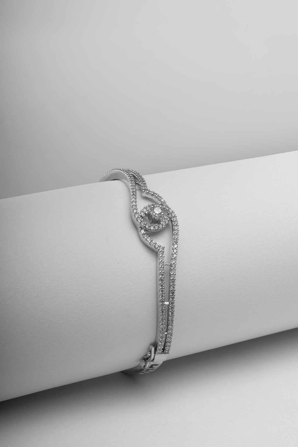 Silver-Tone Geometric Crystal Bracelet for Women