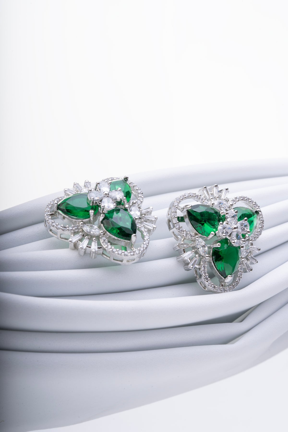 Green Floral Crystal Stud Earrings for Women