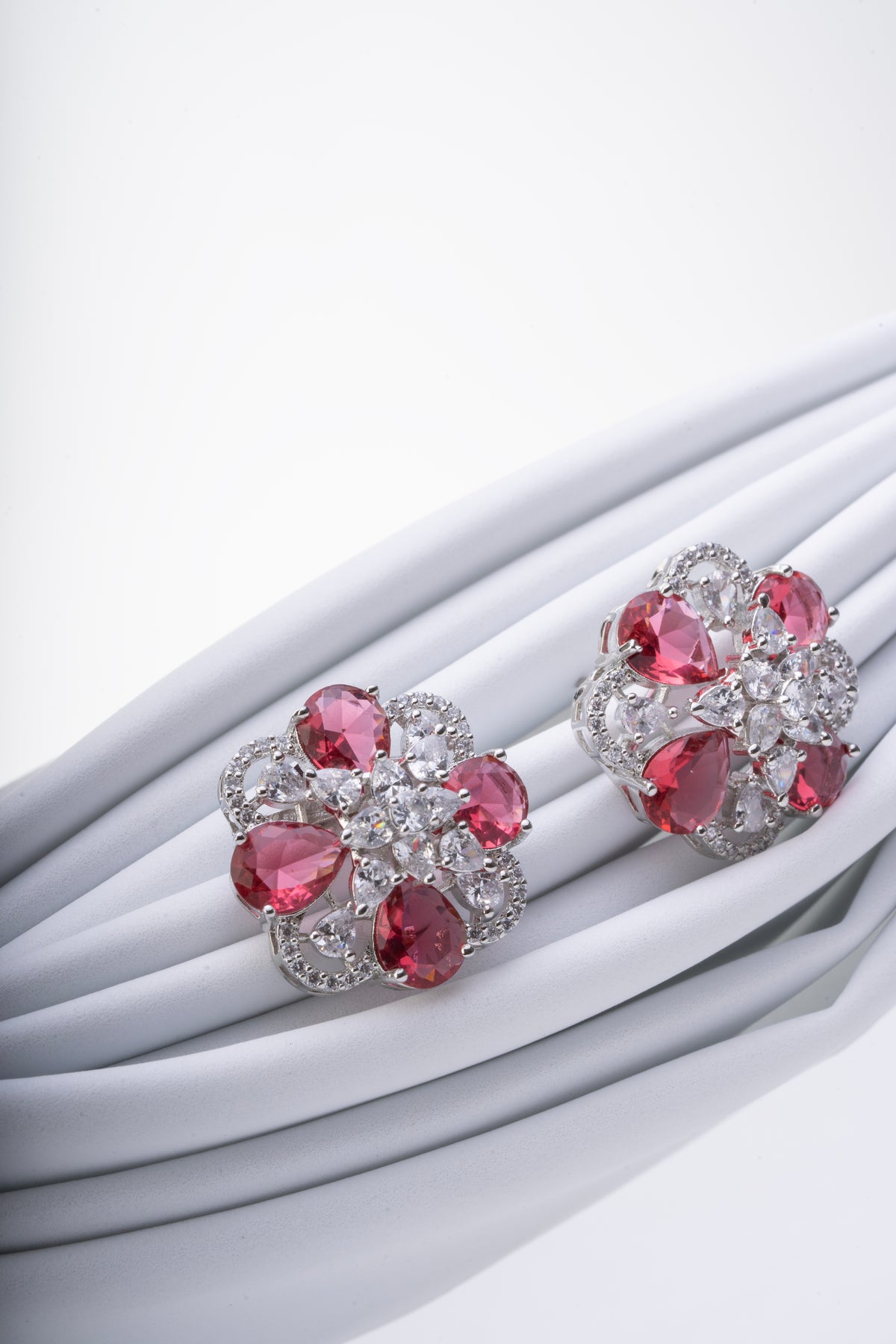 Pink Floral Crystal Stud Earrings for Women