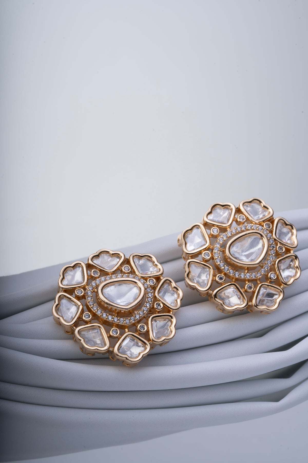 Gold-Tone Floral Crystal Stud Earrings for Women