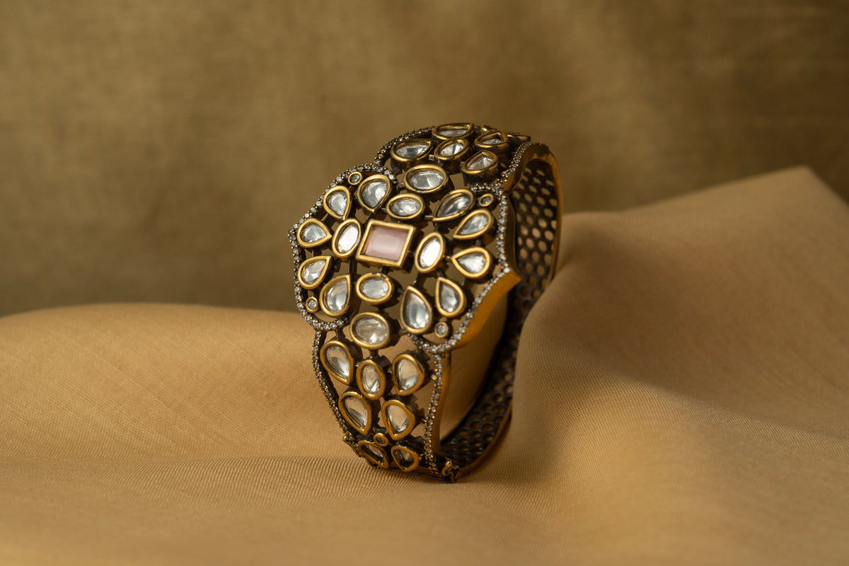 Designer Kundan-Style Gold-Tone Bracelet for Women