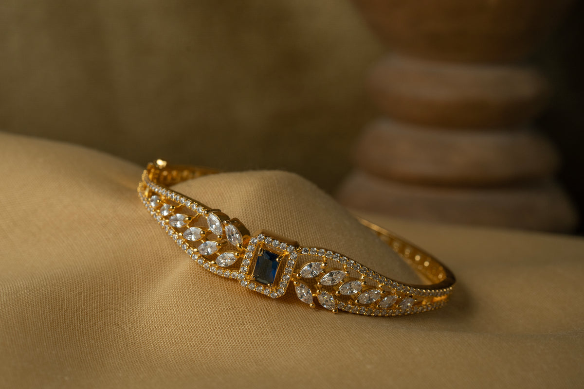 Gold-Tone Blue Stone Designer Bracelet for Women
