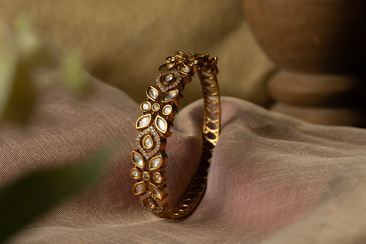 Gold Tone Floral Stone Designer Bracelet for Women