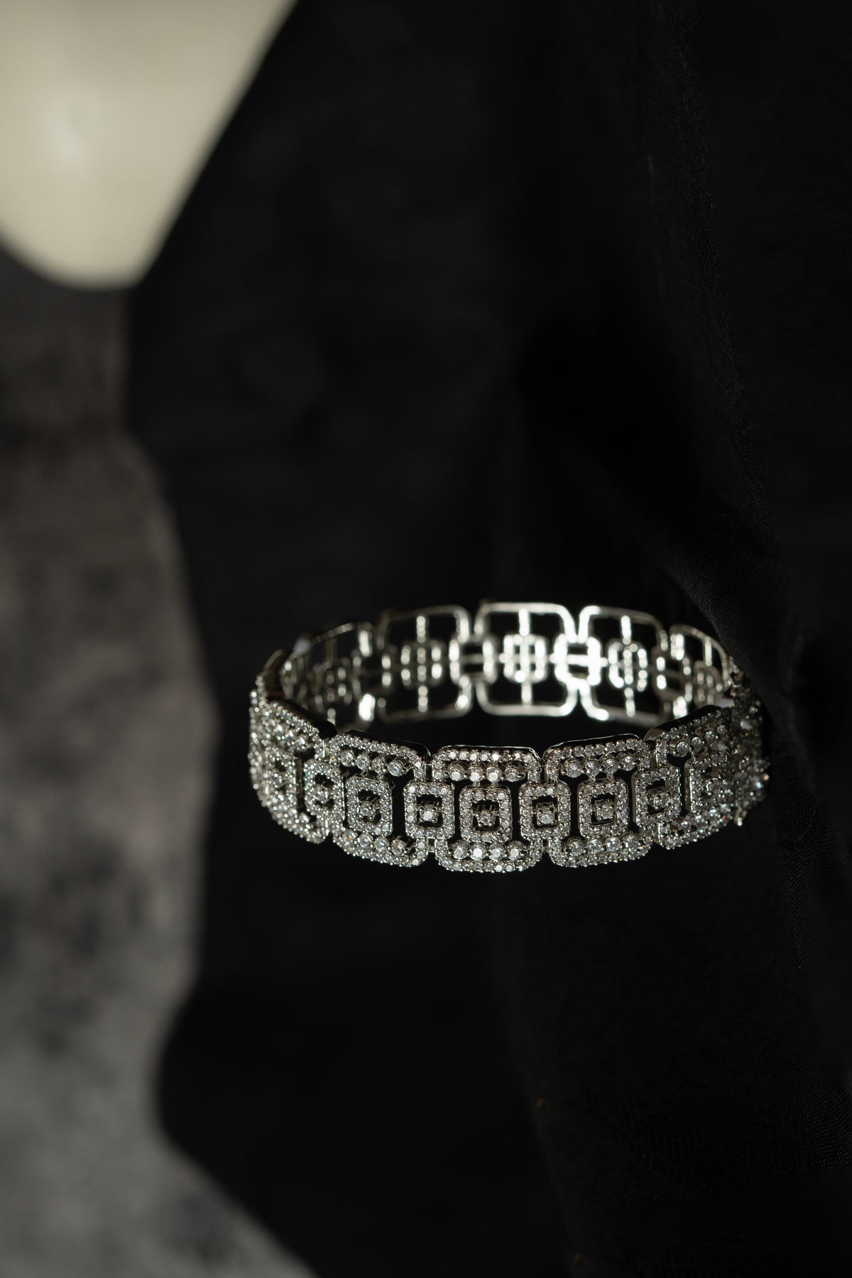 Silver-Tone Geometric Crystal Link Bracelet for Women