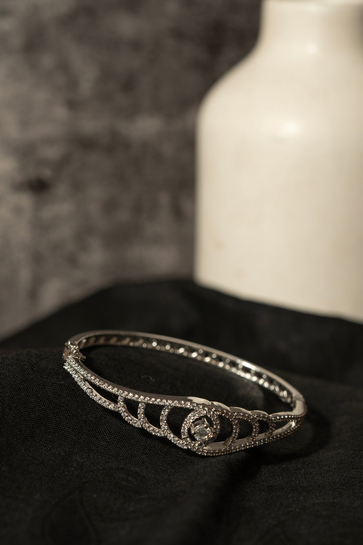 Silver-Tone Crystal Embellished Cuff Bracelet for Women