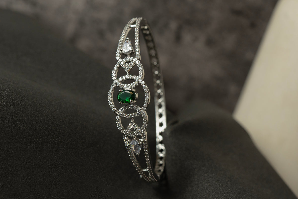 Green Stone Silver-Tone Designer Bracelet for Women