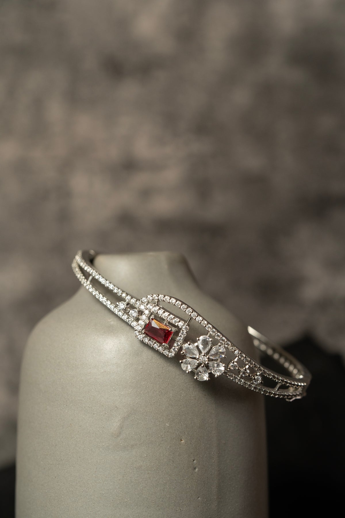 Silver-Tone Pink Stone Double-Layer Crystal Bracelet for Women