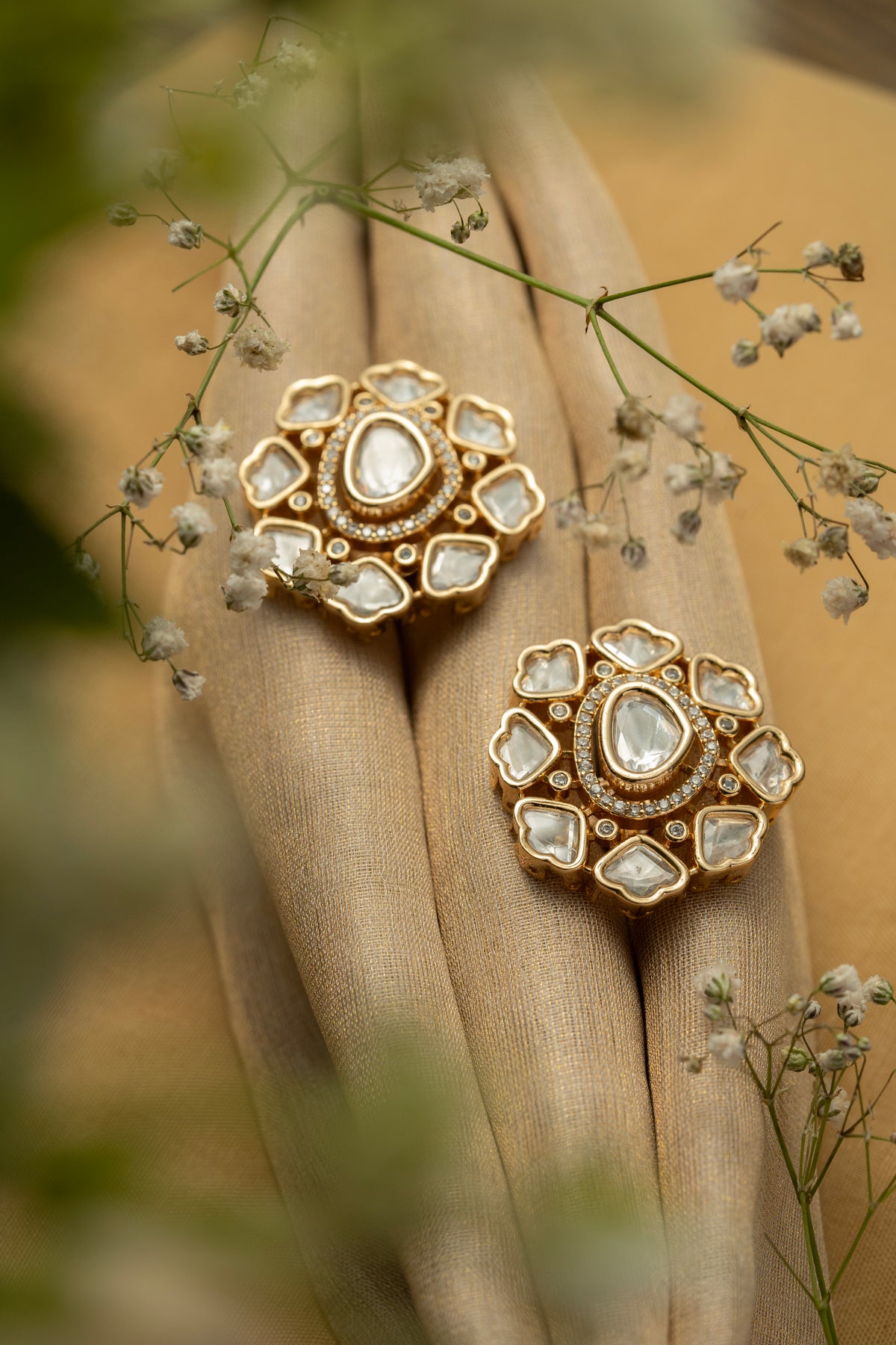 Gold-Tone Floral Crystal Stud Earrings for Women