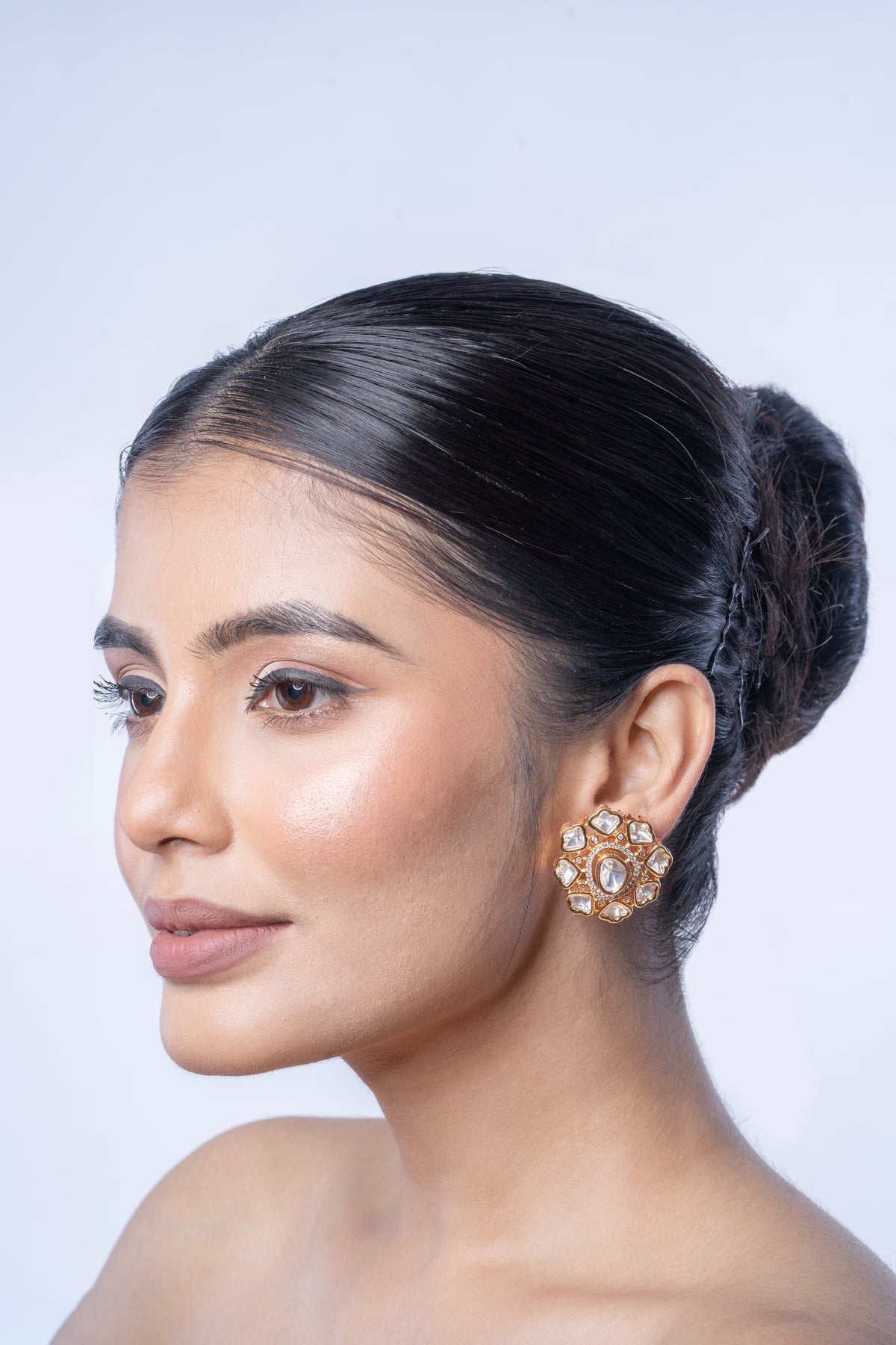 Gold-Tone Floral Crystal Stud Earrings for Women
