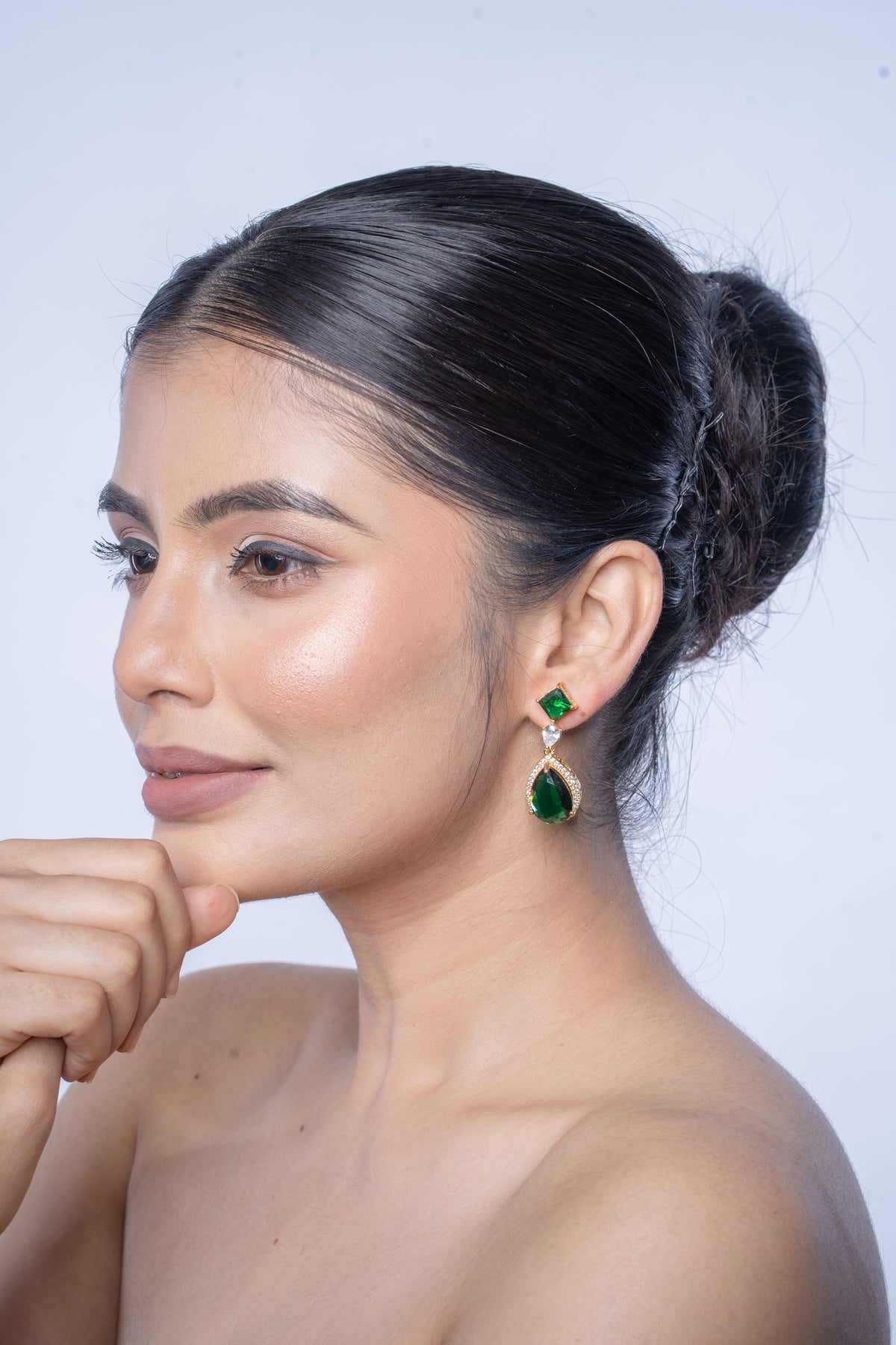 Gold-Tone Green Emerald-Look Teardrop Dangle Earrings for Women