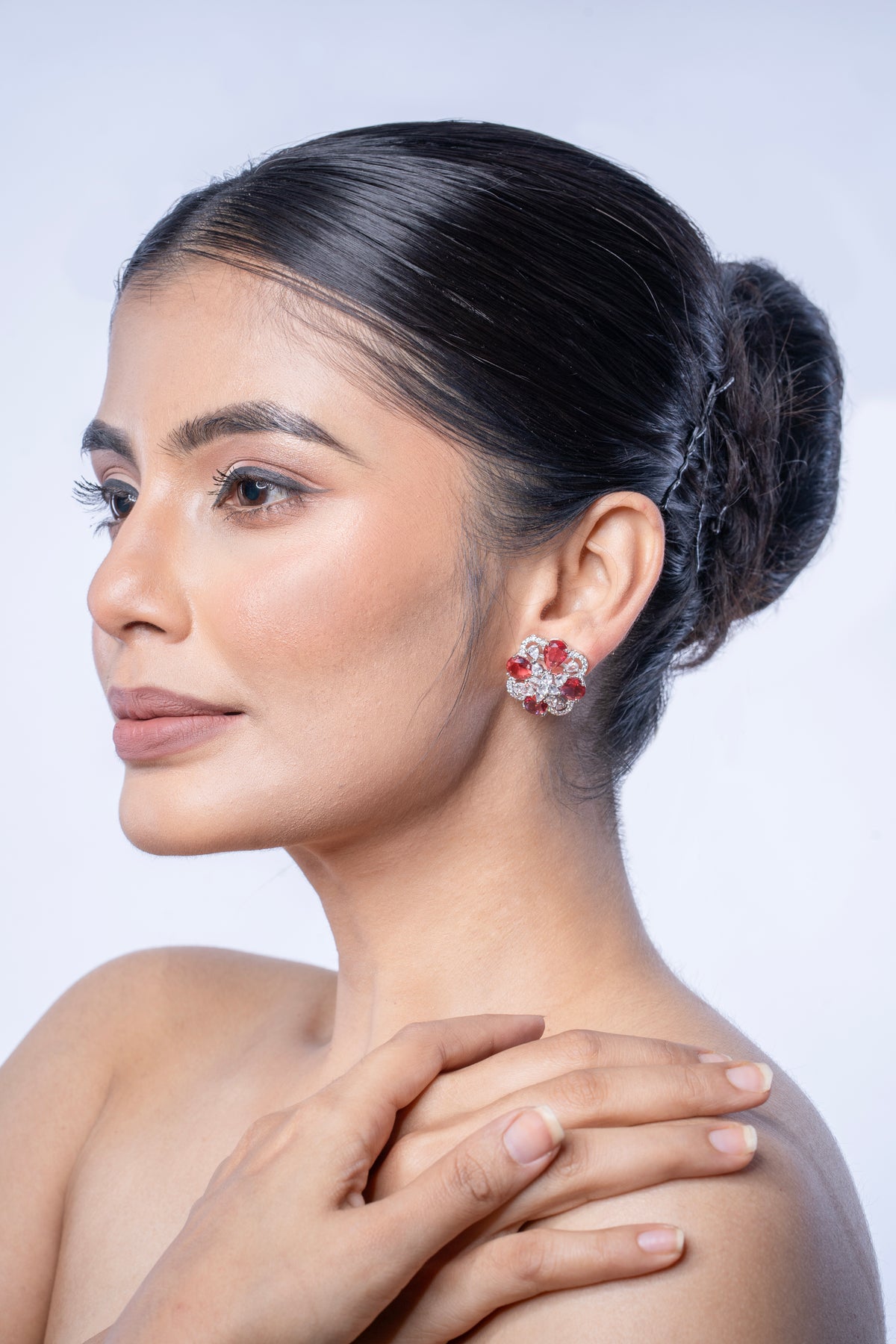 Pink Floral Crystal Stud Earrings for Women