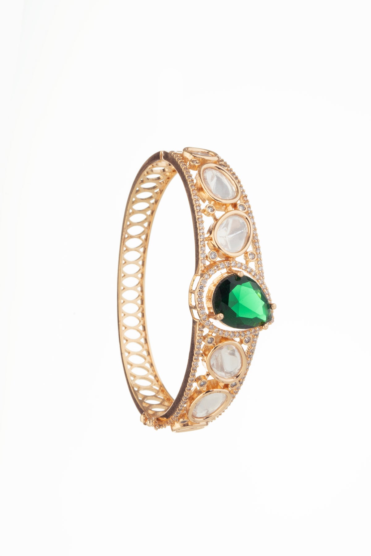 Gold-Tone Green Stone Statement Bracelet for Women