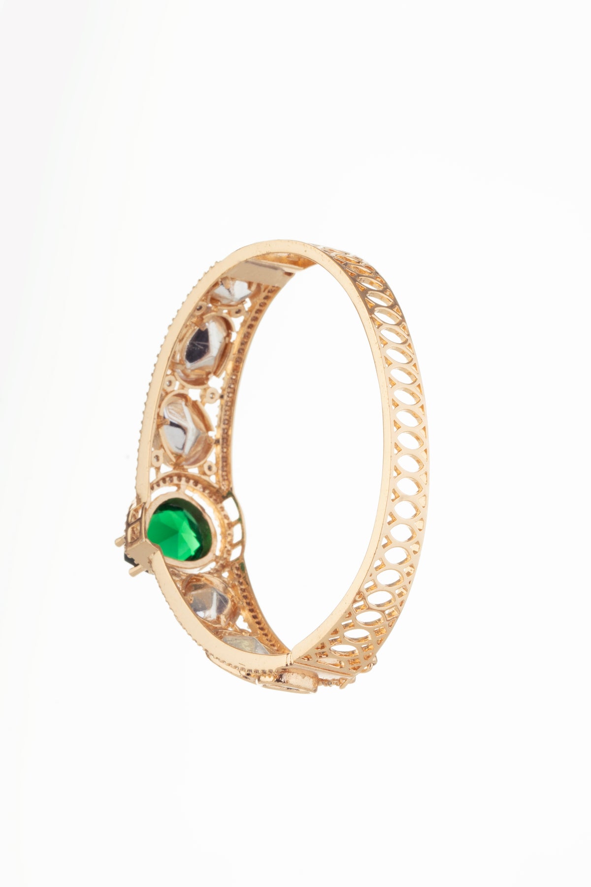 Gold-Tone Green Stone Statement Bracelet for Women
