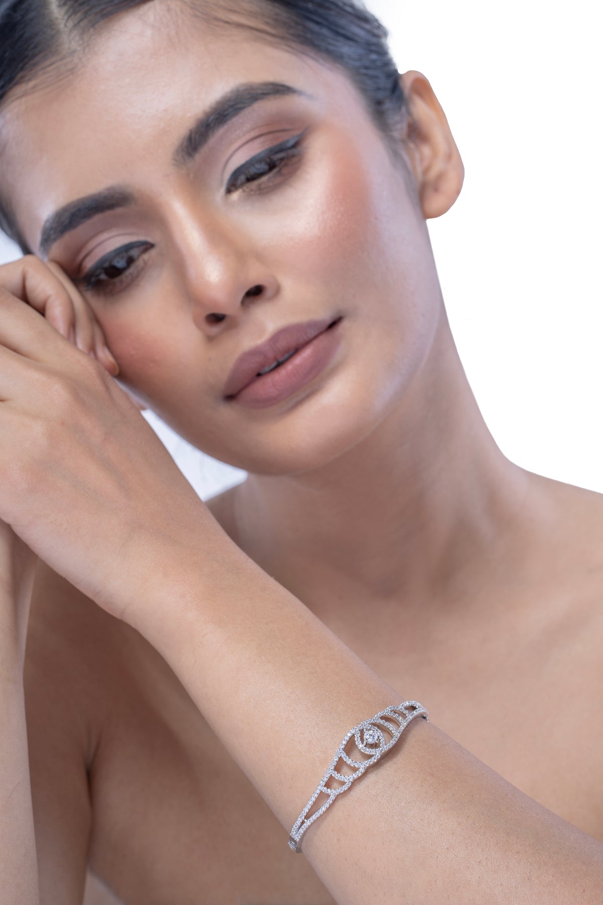 Silver-Tone Crystal Embellished Cuff Bracelet for Women