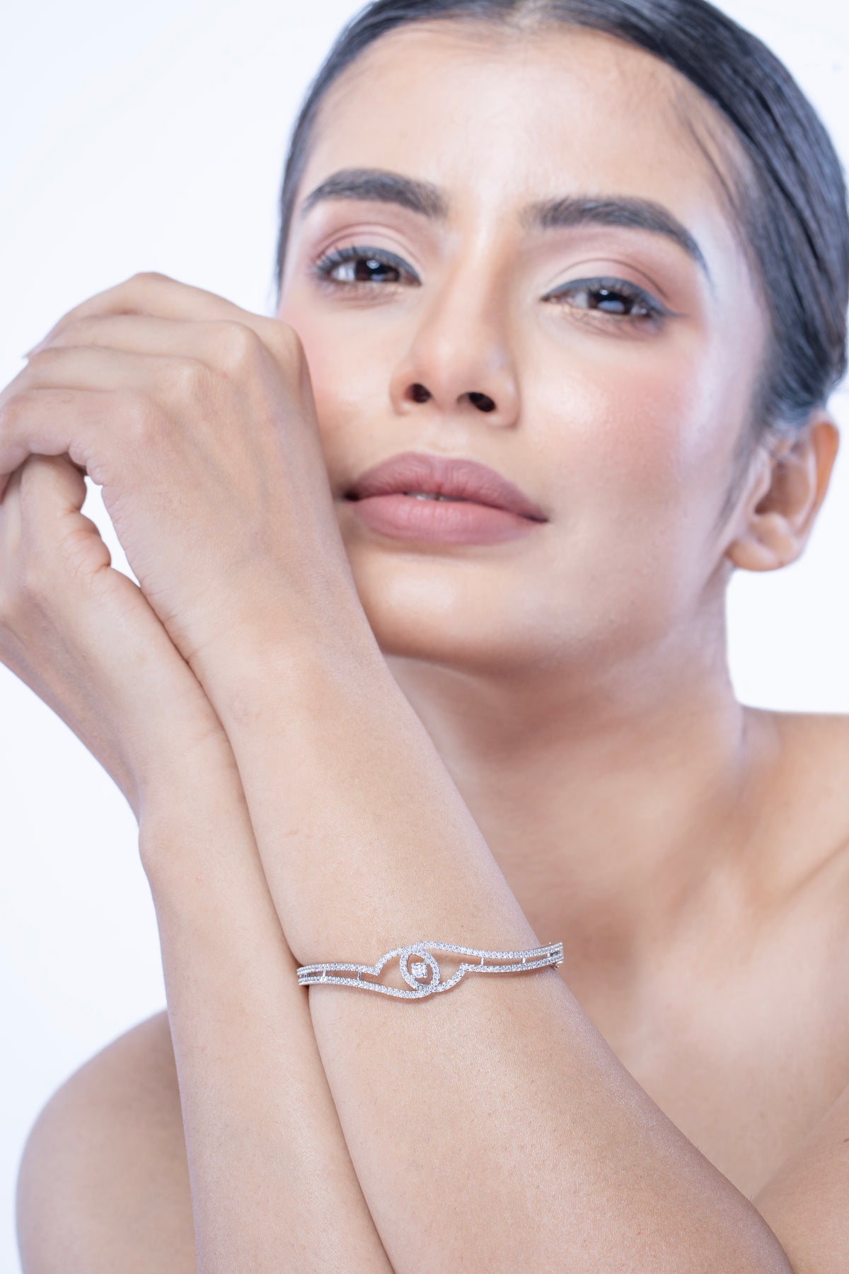Silver-Tone Geometric Crystal Bracelet for Women