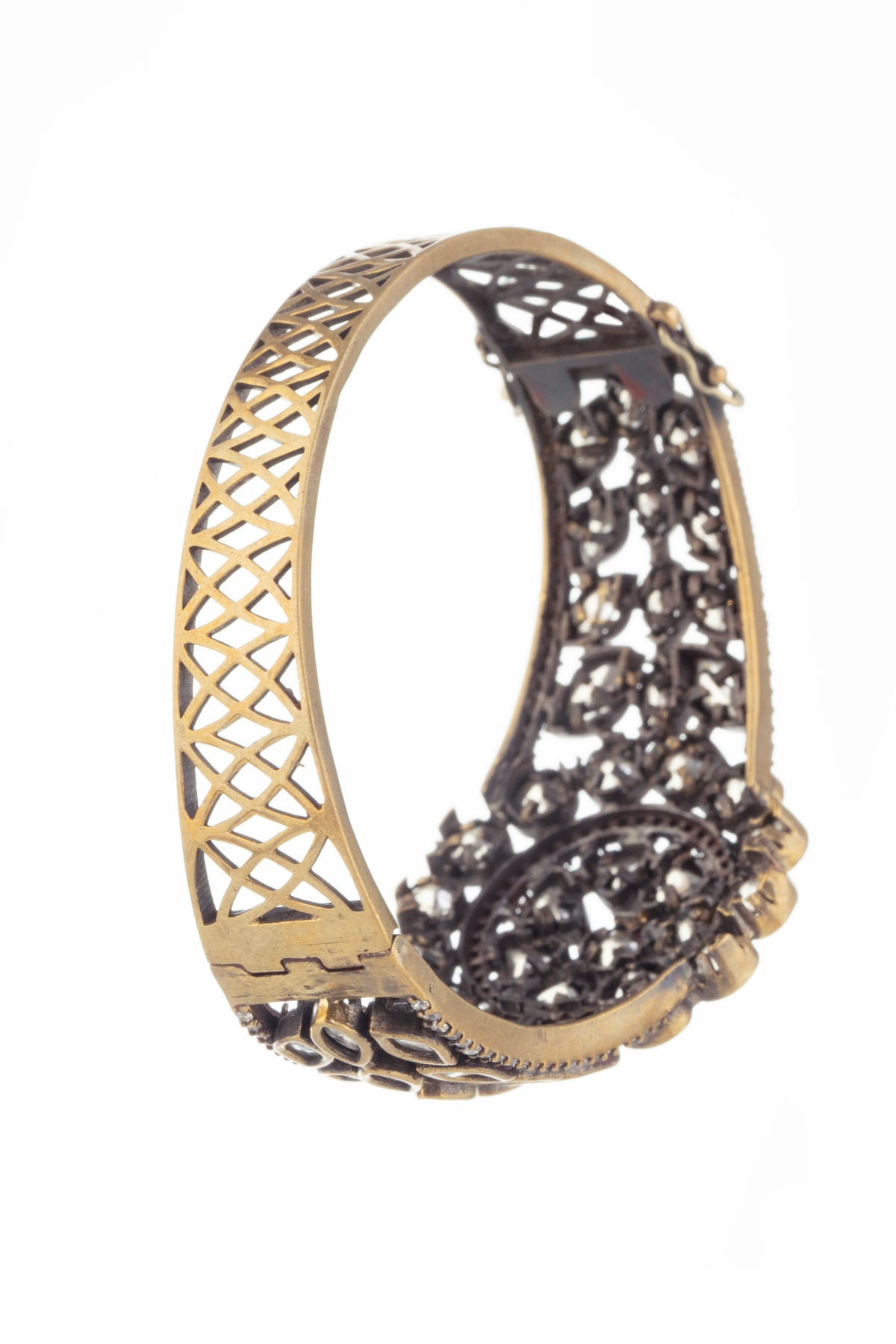 Gold-Tone Designer Bracelet with Floral Stone Detailing for Women