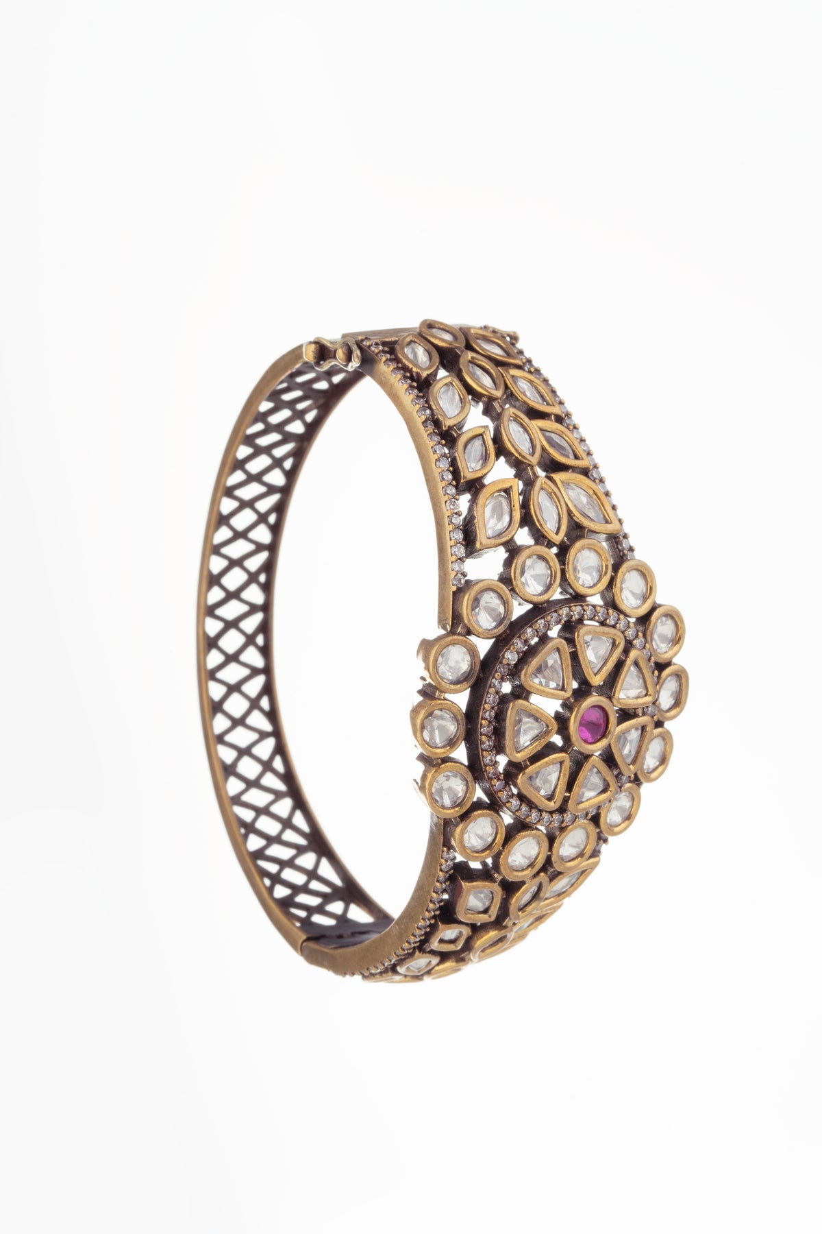 Gold-Tone Designer Bracelet with Floral Stone Detailing for Women