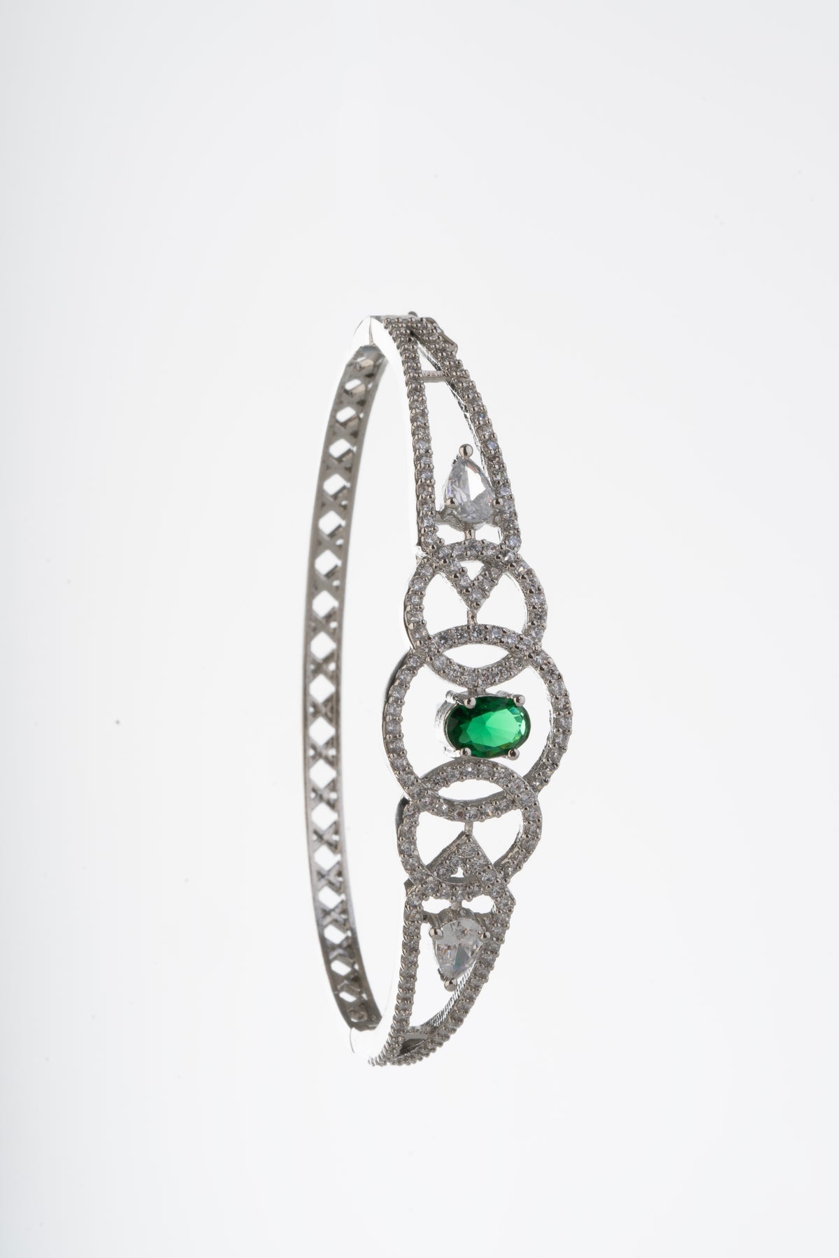 Green Stone Silver-Tone Designer Bracelet for Women
