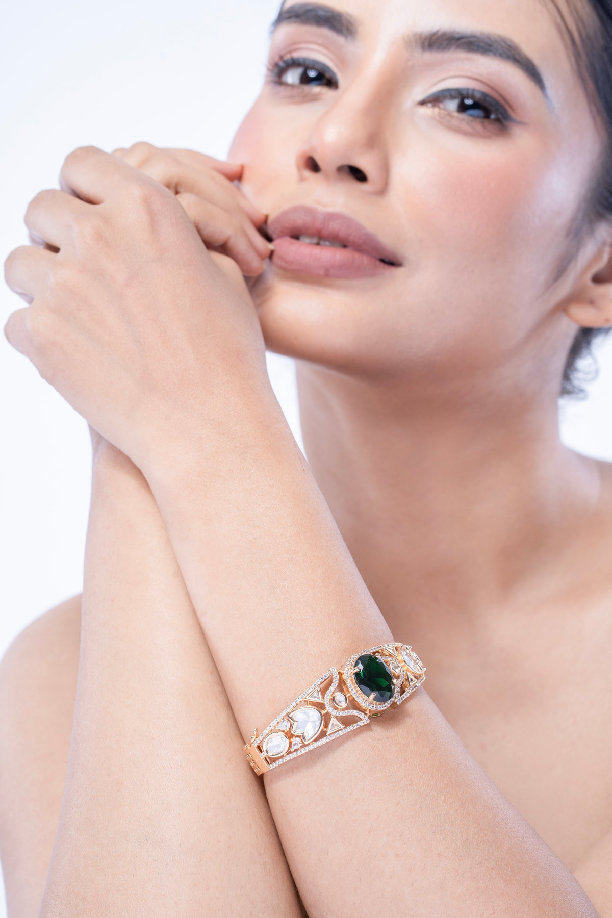 Gold Tone Green Stone Designer Bracelet for Women