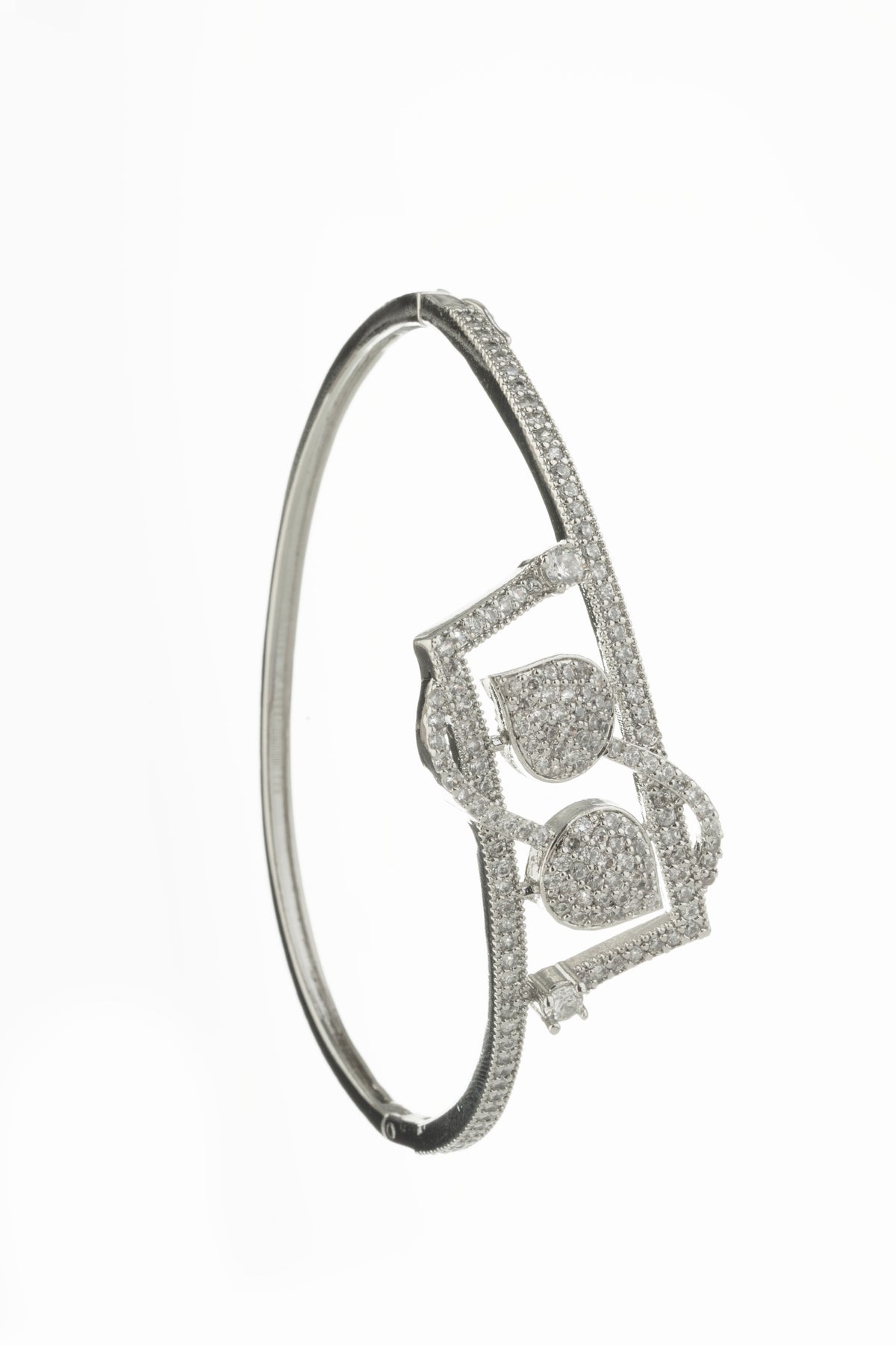 Silver-Tone Geometric Crystal Embellished Statement Bangle for Women