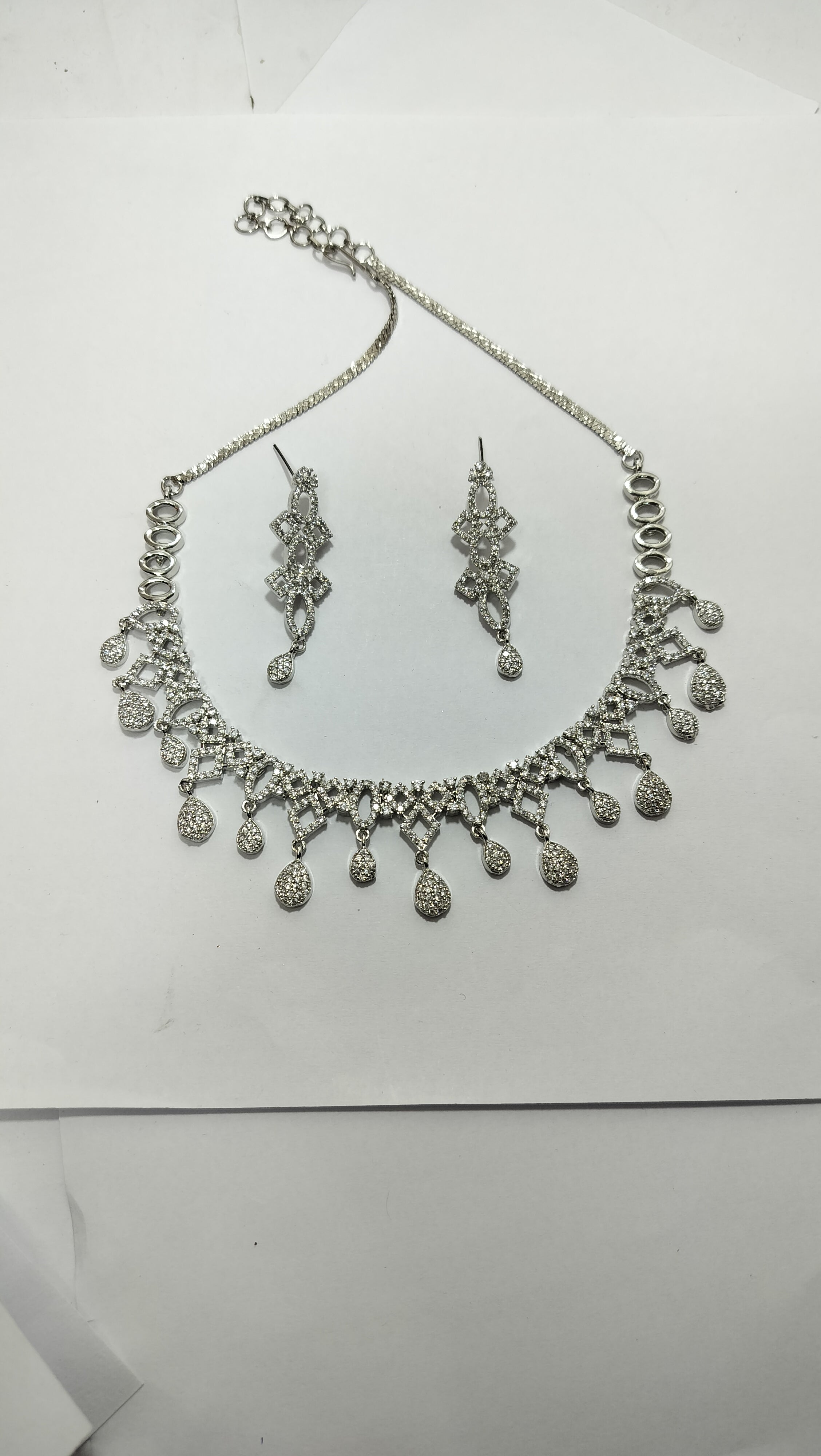 Oxidised Silver Charm Necklace Set with Matching Drop Earrings for Women