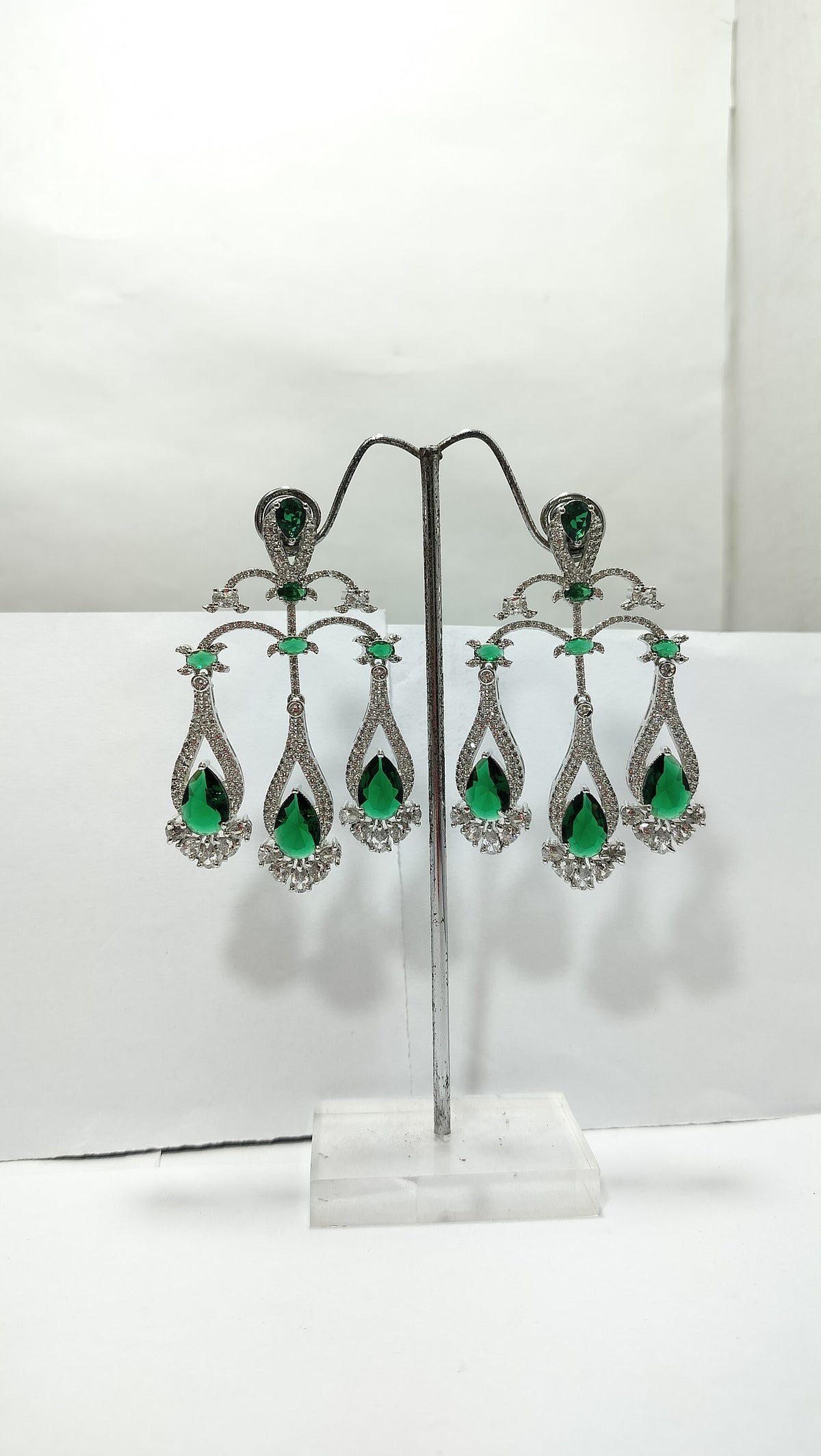 Green Teardrop Crystal Long Drop Earrings for Women