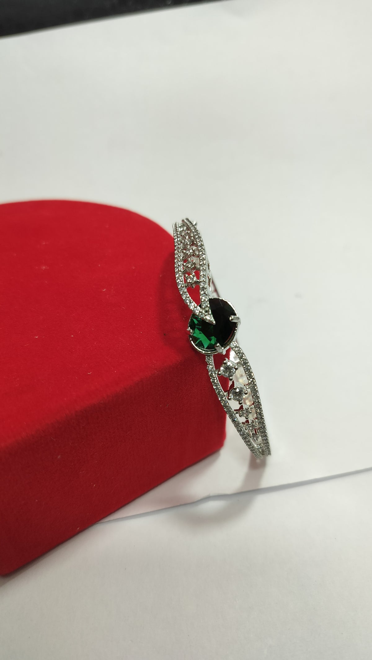 Green Stone Designer Bracelet for Women with Silver-Tone Crystal Detailing