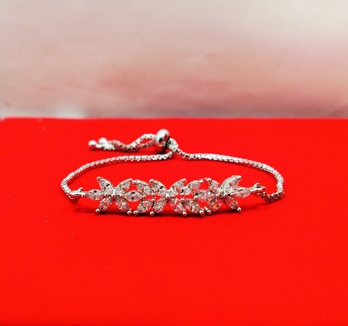 Silver-Tone Crystal Floral Bracelet for Women