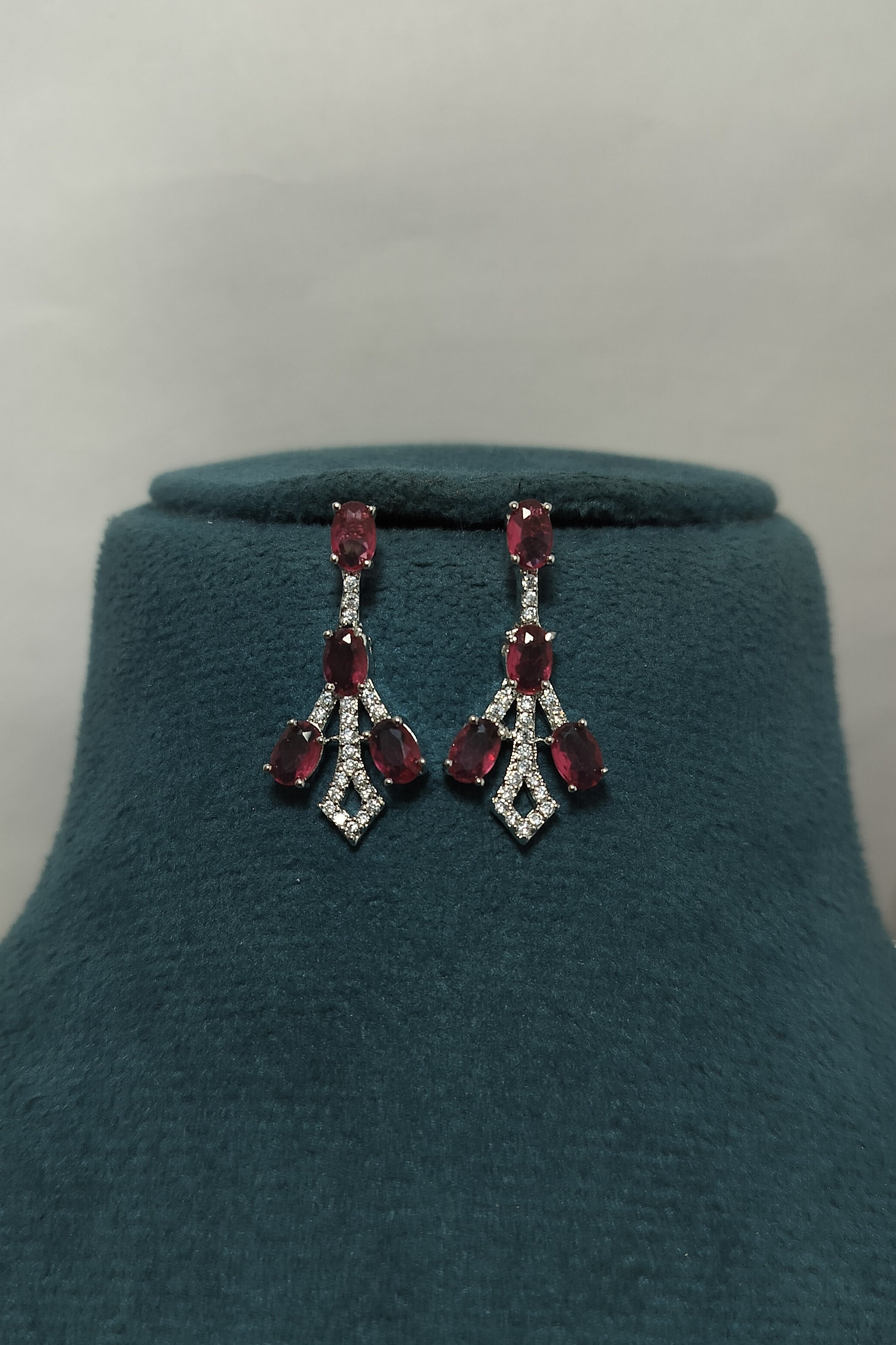 Ruby Red Crystal Necklace Set with Matching Drop Earrings for Women
