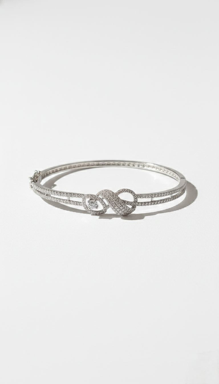 Silver-Tone Double Band Crystal Infinity Bracelet for Women