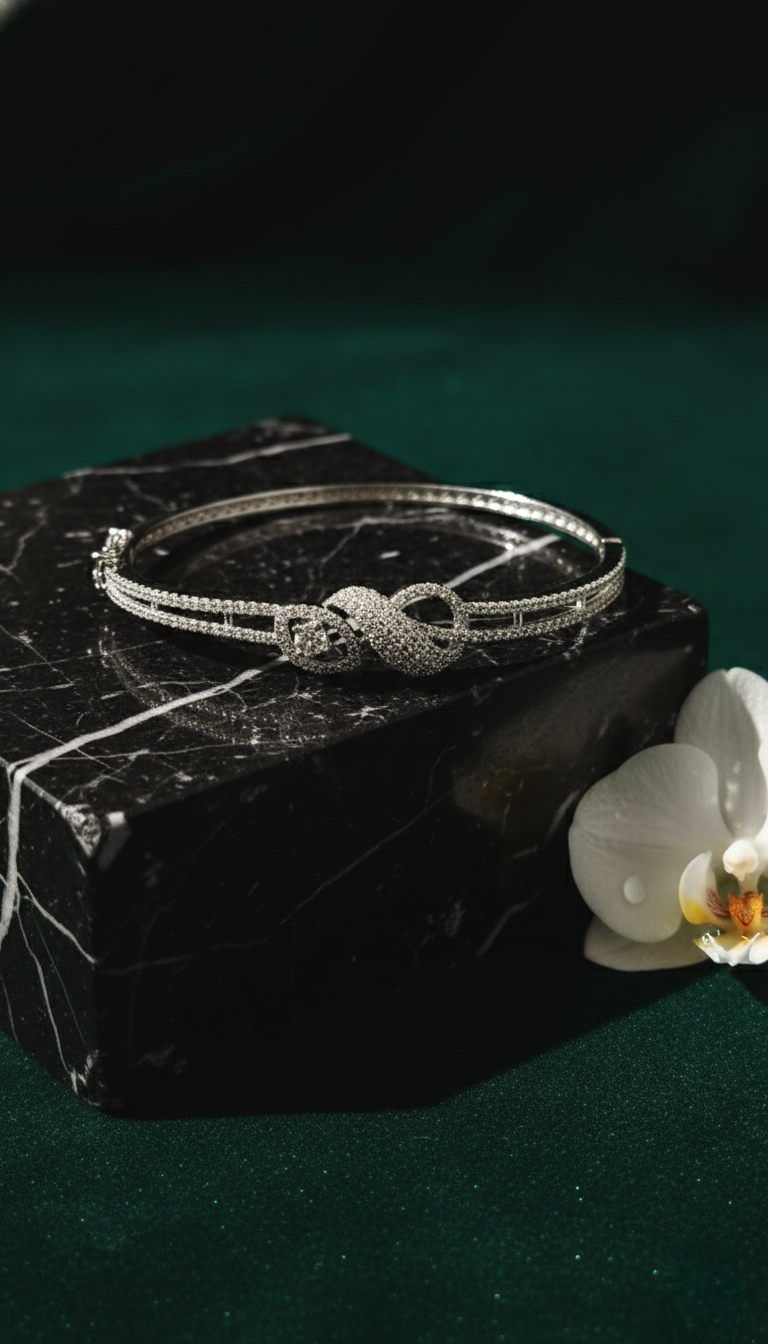 Silver-Tone Double Band Crystal Infinity Bracelet for Women