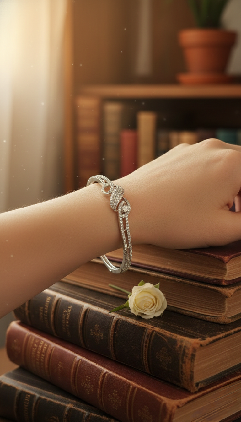 Silver-Tone Double Band Crystal Infinity Bracelet for Women