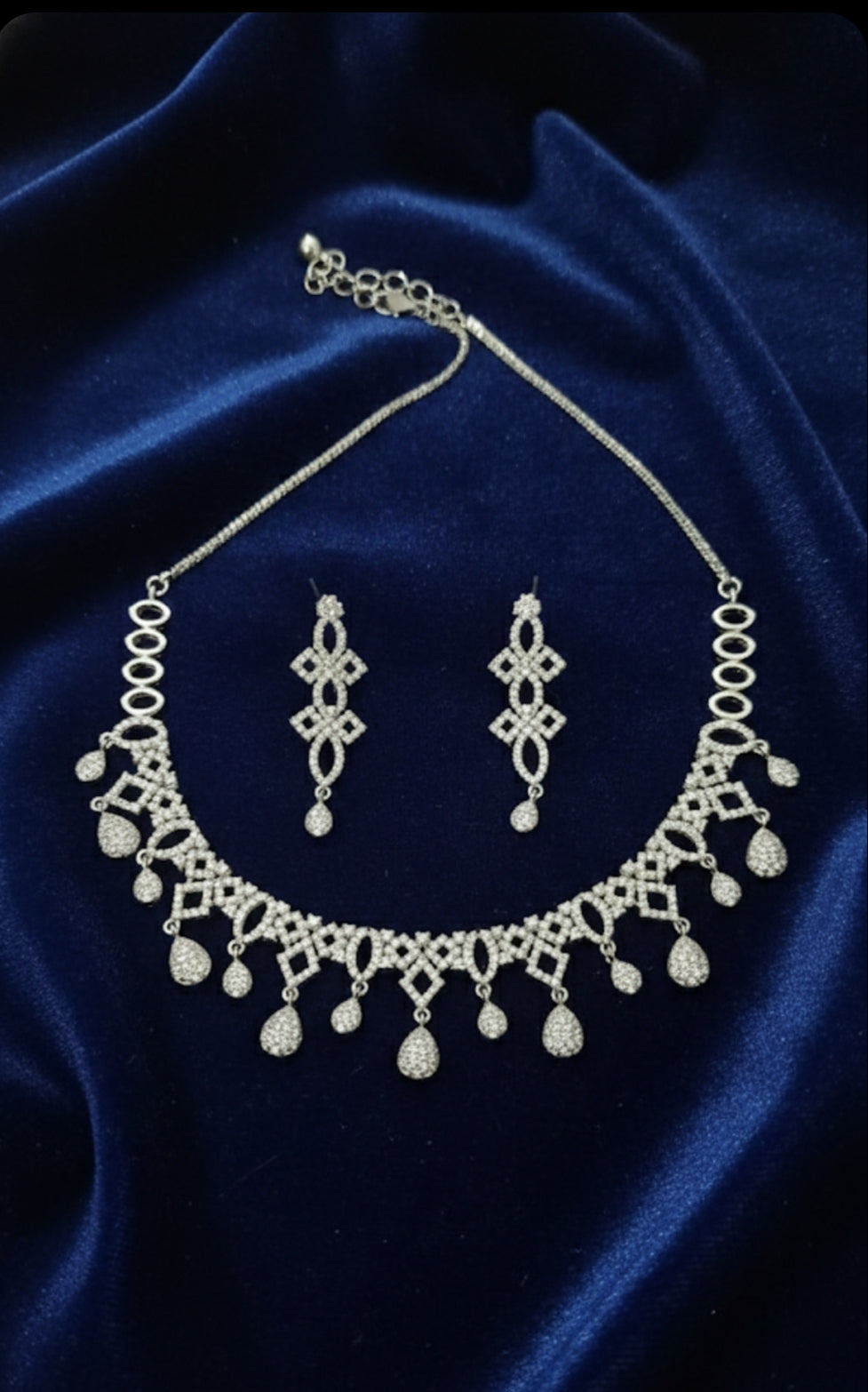 Oxidised Silver Charm Necklace Set with Matching Drop Earrings for Women