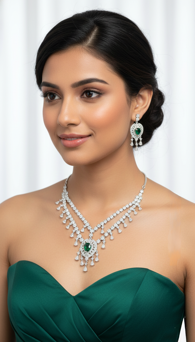 Kayrah Silver-Tone Green Stone Necklace Set