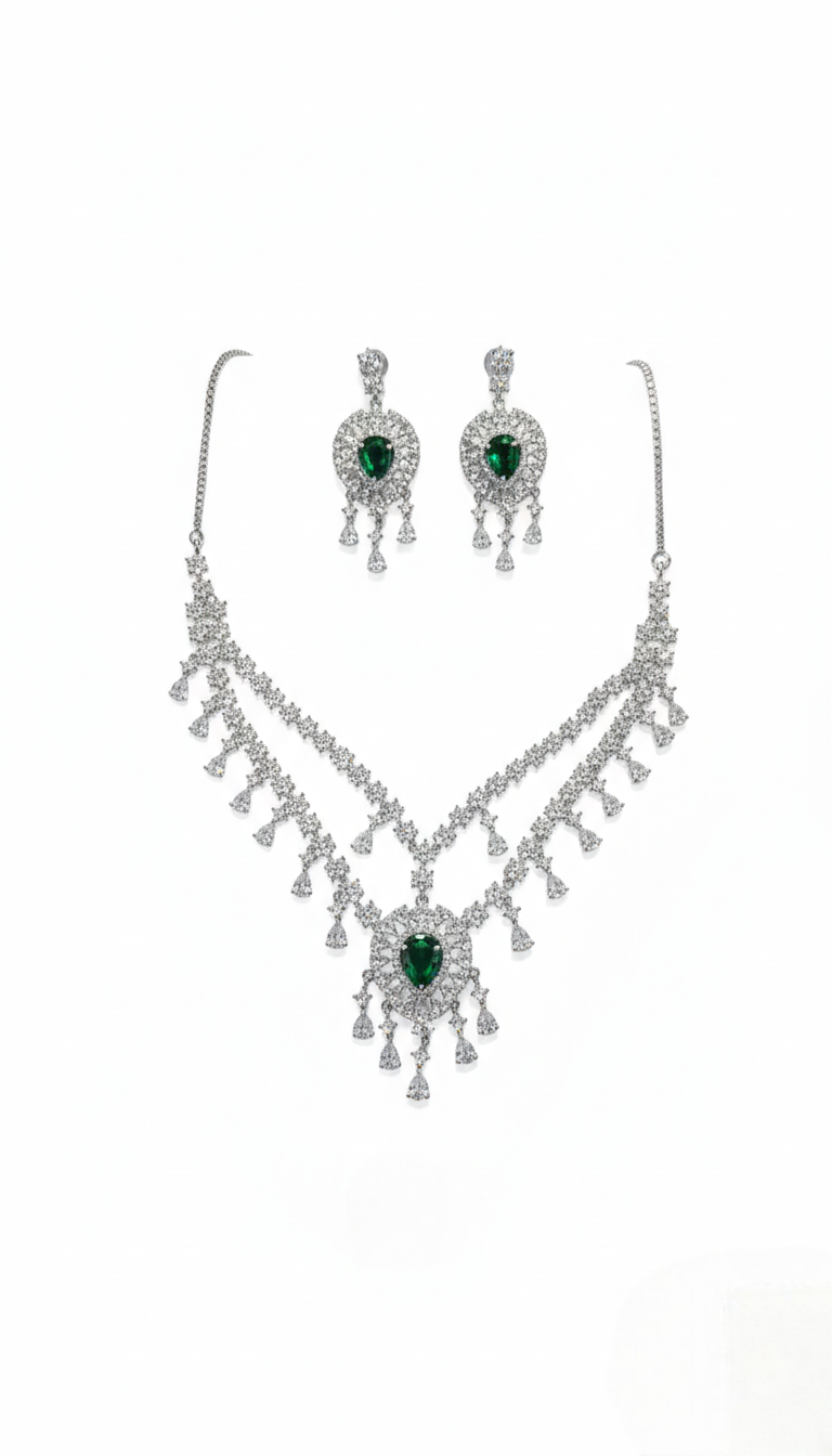 Kayrah Silver-Tone Green Stone Necklace Set