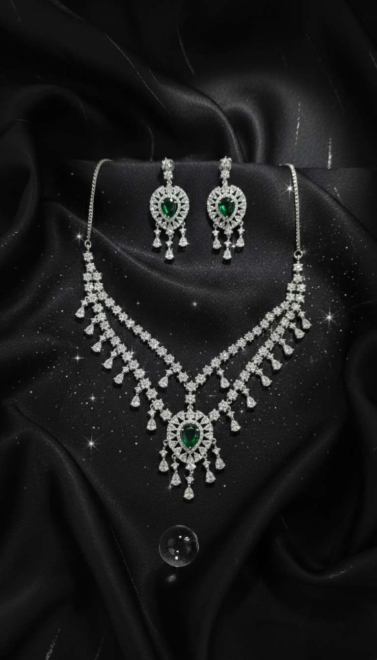 Kayrah Silver-Tone Green Stone Necklace Set