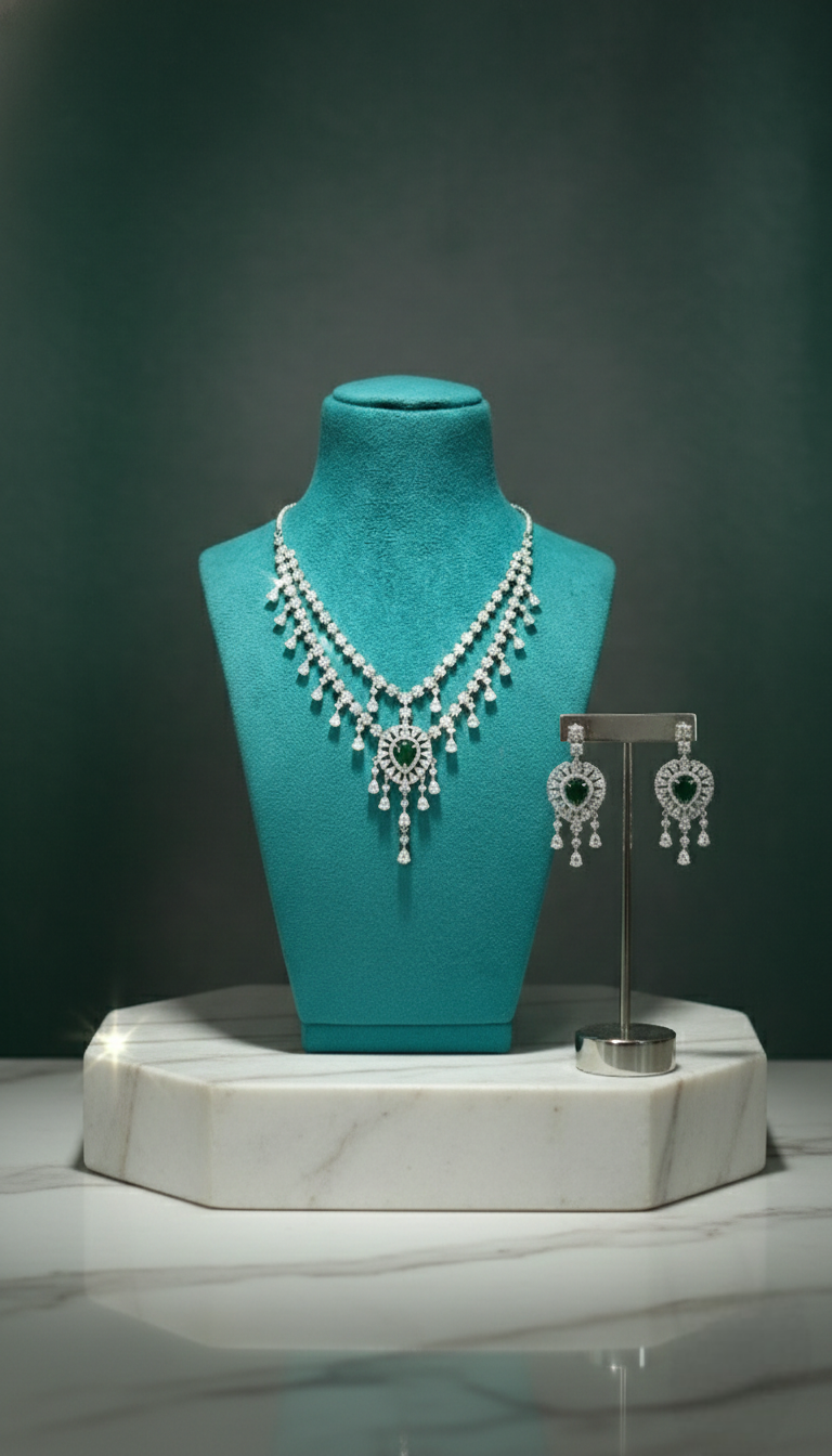 Kayrah Silver-Tone Green Stone Necklace Set